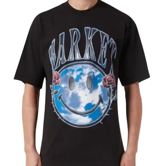 Market Black Smiley Reflect T-shirt Tee, Size Unisex Large New without Tag - Picture 2 of 8